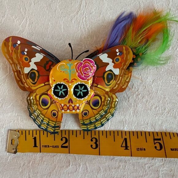 Sugar Skull Butterfly Hair Barrette Hand Crafted Halloween - Picture 5 of 10
